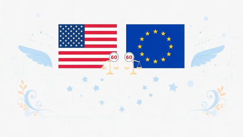 US and European Union flags with scale icons representing legal rules for a 60 day money back guarantee