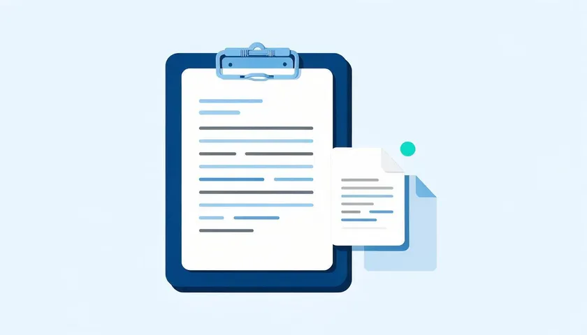A clipboard holding a short policy clause next to a duplicate document icon, illustrating a copy-paste no refund clause.