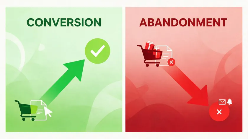 Split illustration comparing conversion gains and cart abandonment risk from charging a restocking fee