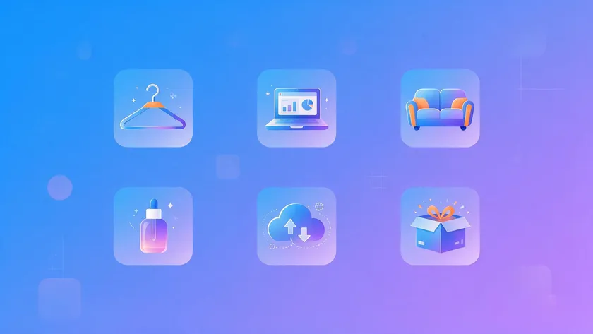 Grid of icons representing return policies examples across six business types