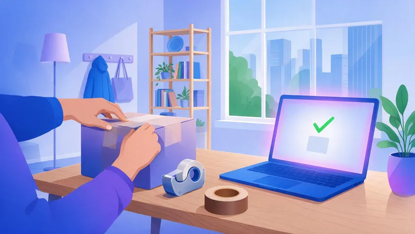 A customer taping a return package closed at home before shipping it back to the retailer