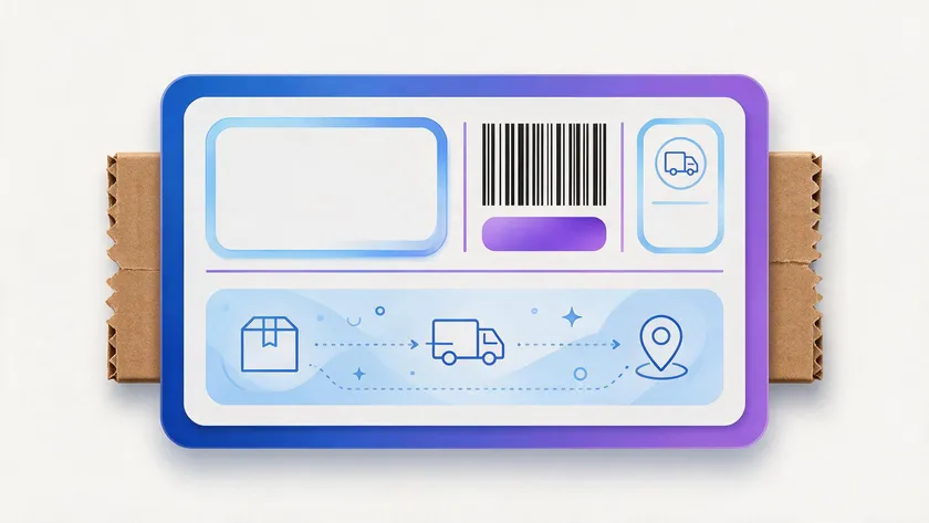 A diagram highlighting the core elements of a return label, including address, barcode, and tracking number
