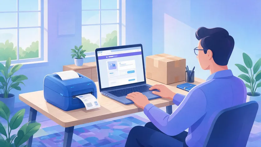 A person generating a return label online through a shipping carrier's website