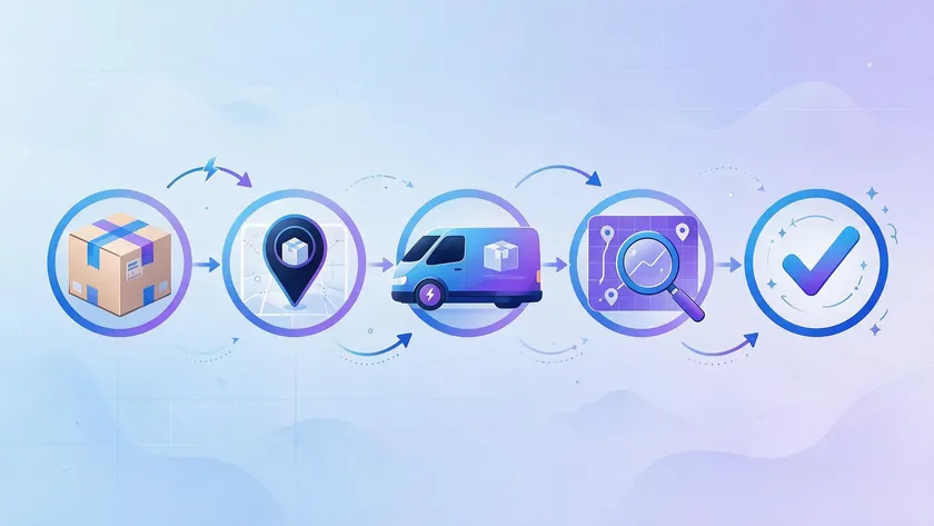 A five-step icon flow showing how to package, drop off, and track a return shipment