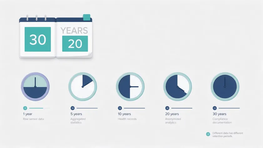 Calendar and clock illustration showing different data retention periods for different categories of personal data.