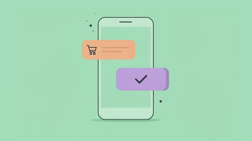 Smartphone illustration with an abandoned cart reminder and an SMS consent check mark for an online store privacy policy