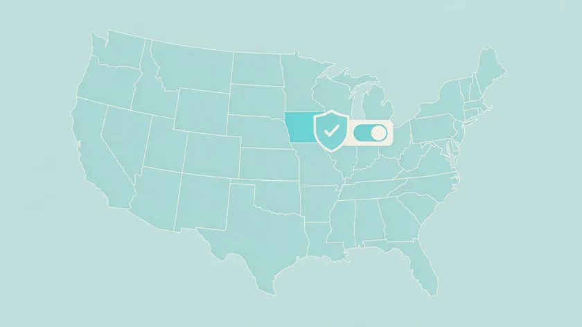 US map with a shield and toggle icon representing state privacy law disclosures in an online store privacy policy