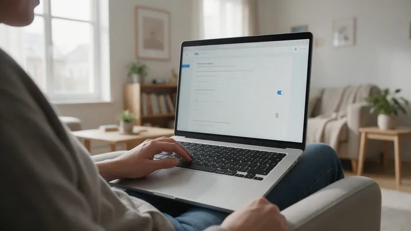 A person on a laptop at home filling out a data access request form with a toggle switch on screen, showing user rights covered in a privacy policy for small business.