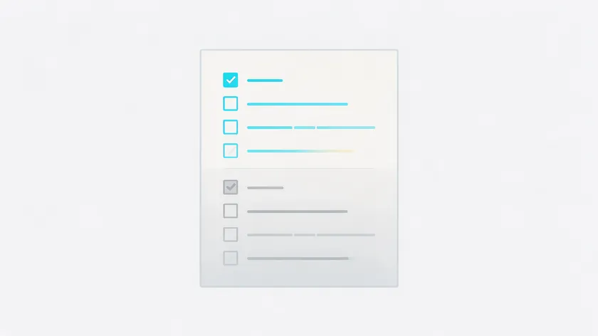 Illustration of a long checklist with a few active items and several faded items, showing which clauses a privacy policy for small business can simplify or postpone.