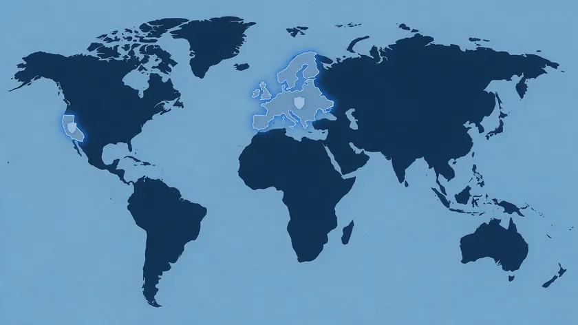 World map highlighting Europe and California, the regions that shape a SaaS privacy policy