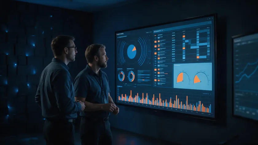 Two security engineers watching alert dashboards, illustrating the security monitoring described in a SaaS privacy policy