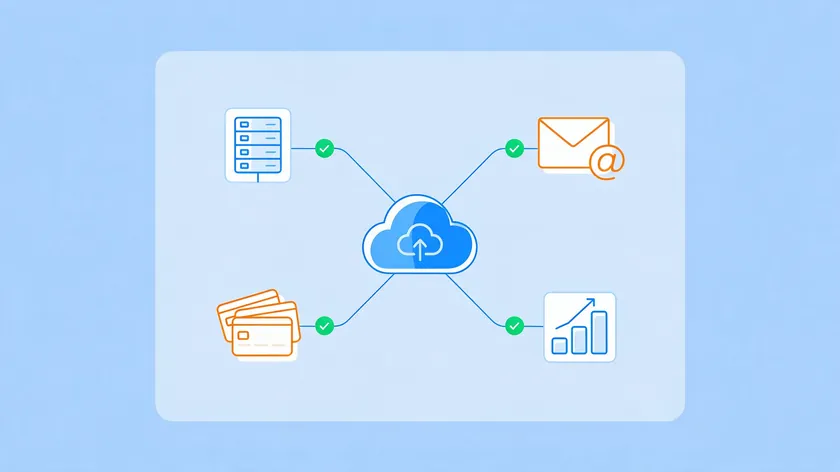 Hub-and-spoke diagram of a cloud provider linked to hosting, email, payment and analytics vendors listed in a SaaS privacy policy