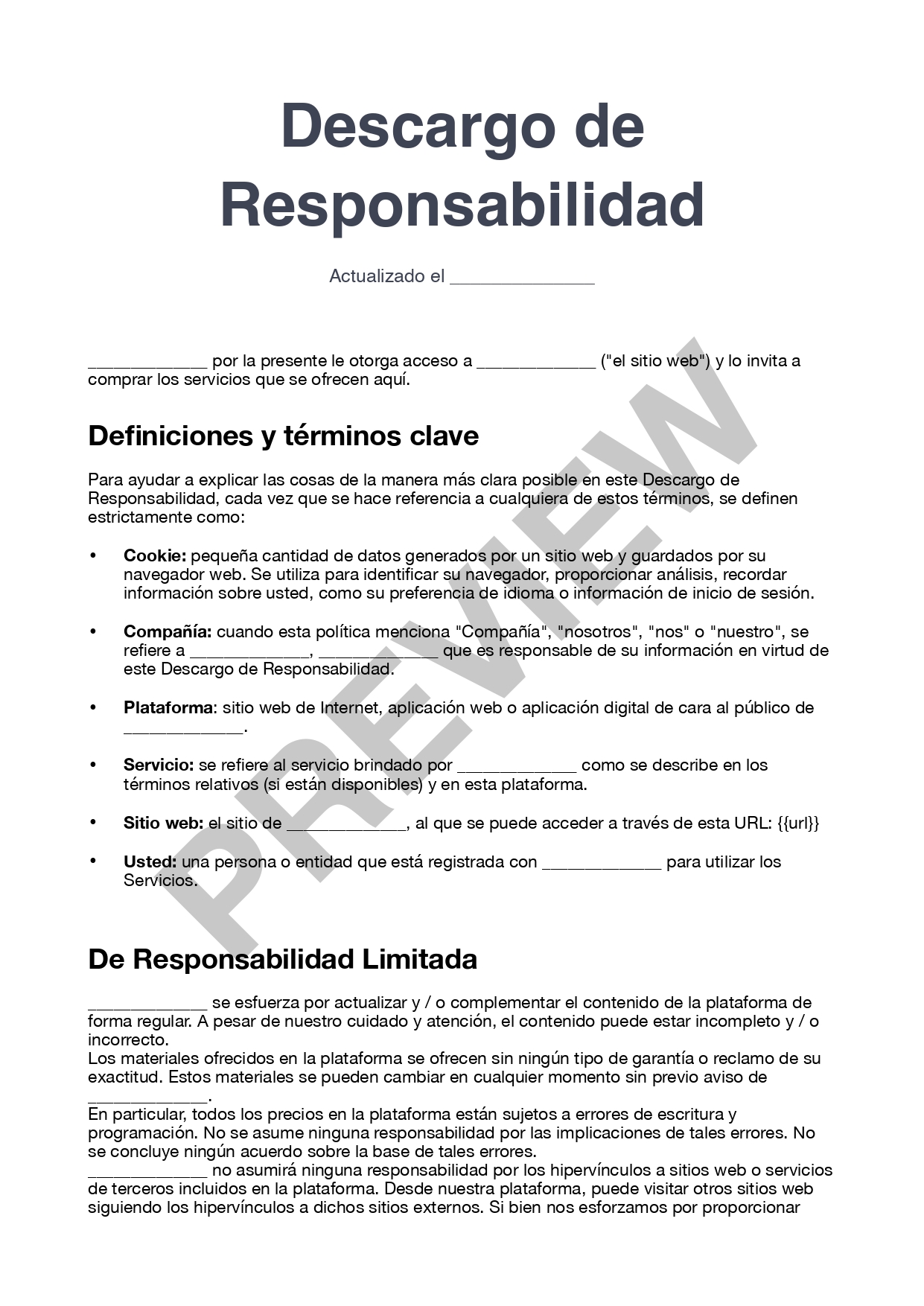 Vista previa de descargos de responsabilidad