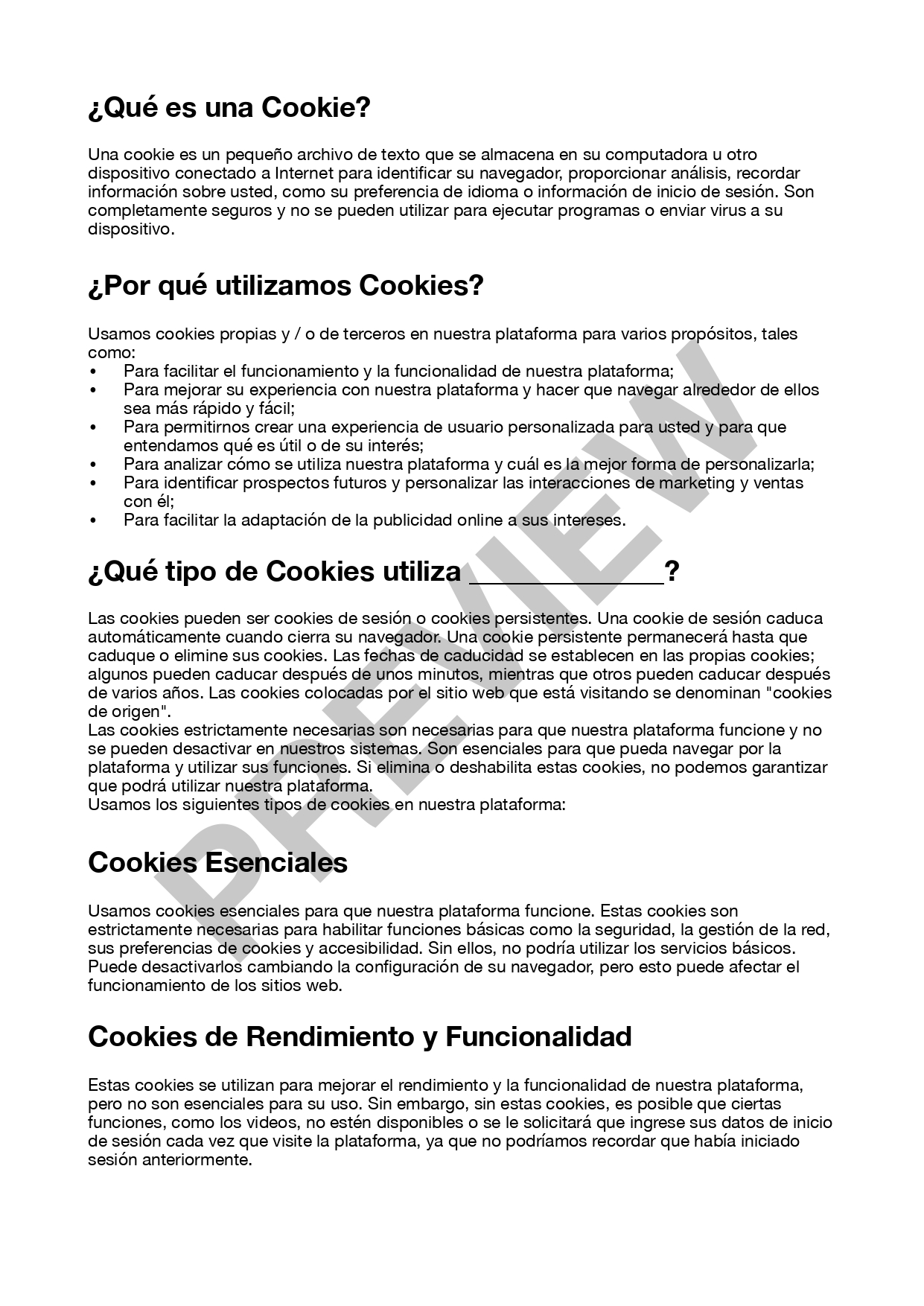 Vista previa de políticas de cookies