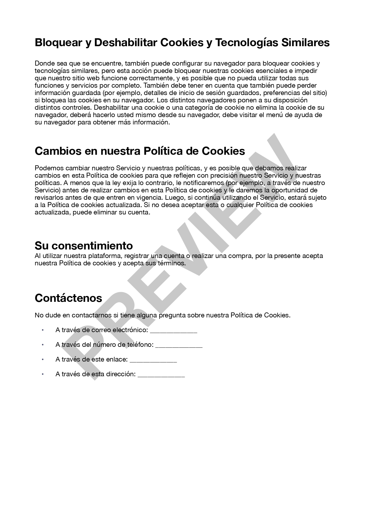 Vista previa de políticas de cookies