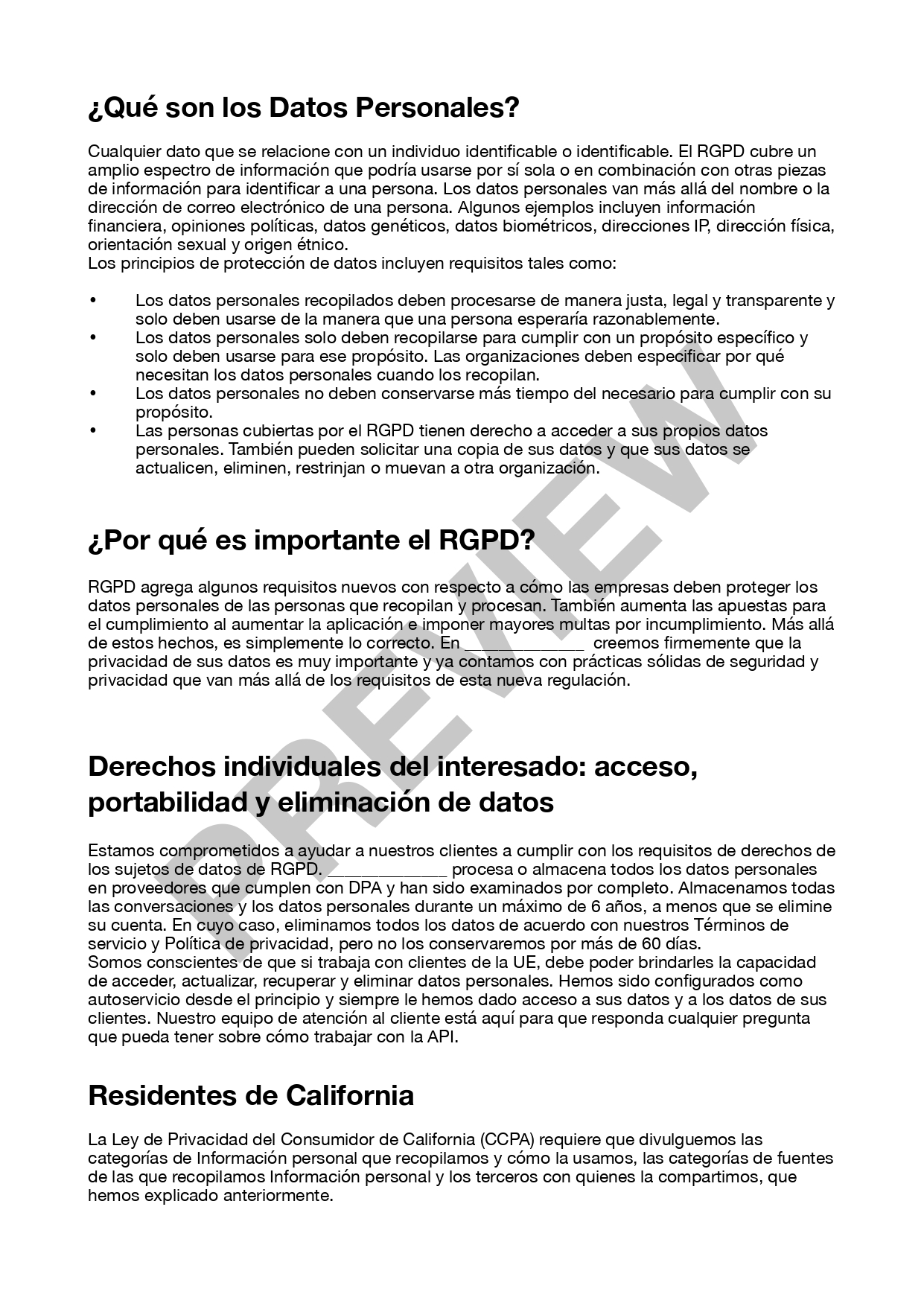 Vista previa de políticas de privacidad