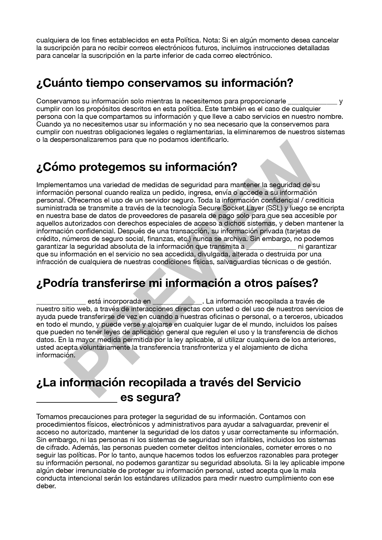 Vista previa de políticas de privacidad