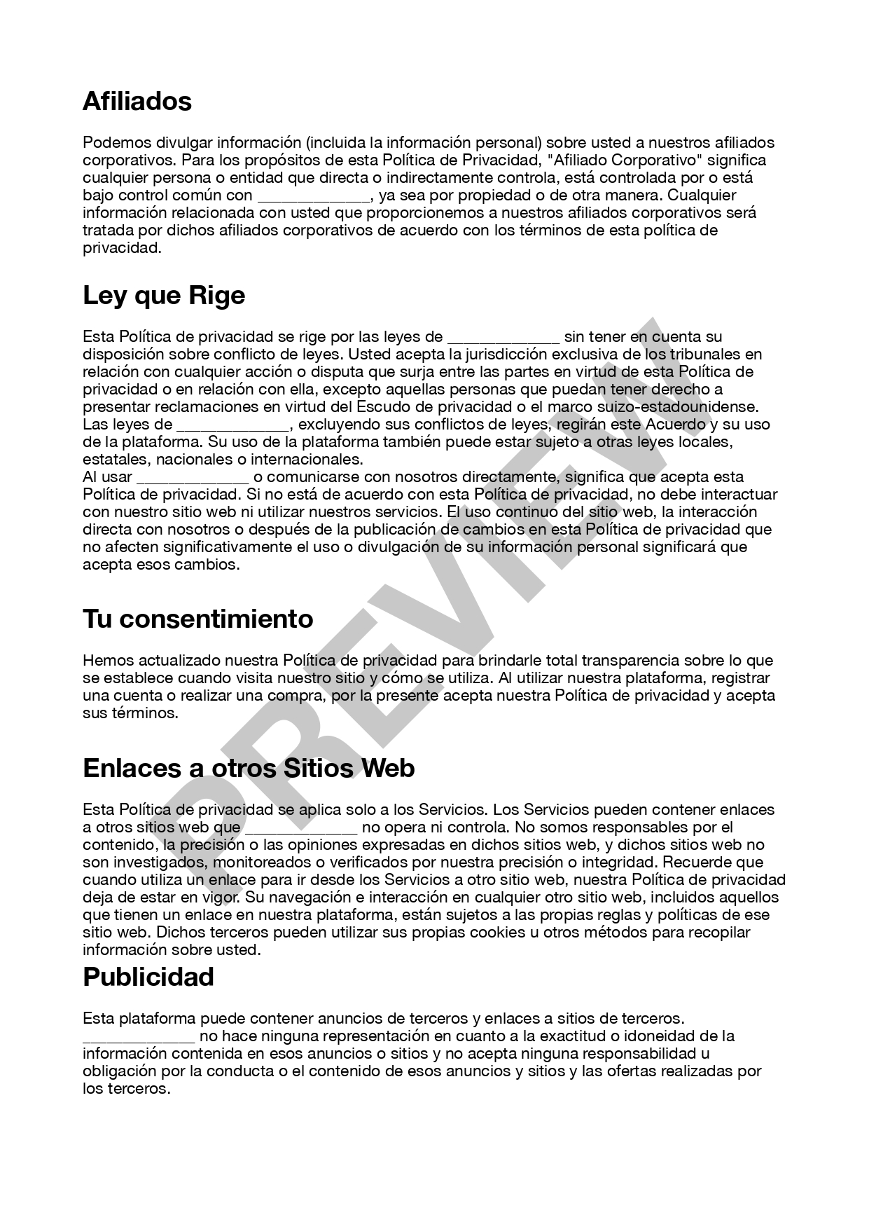 Vista previa de políticas de privacidad